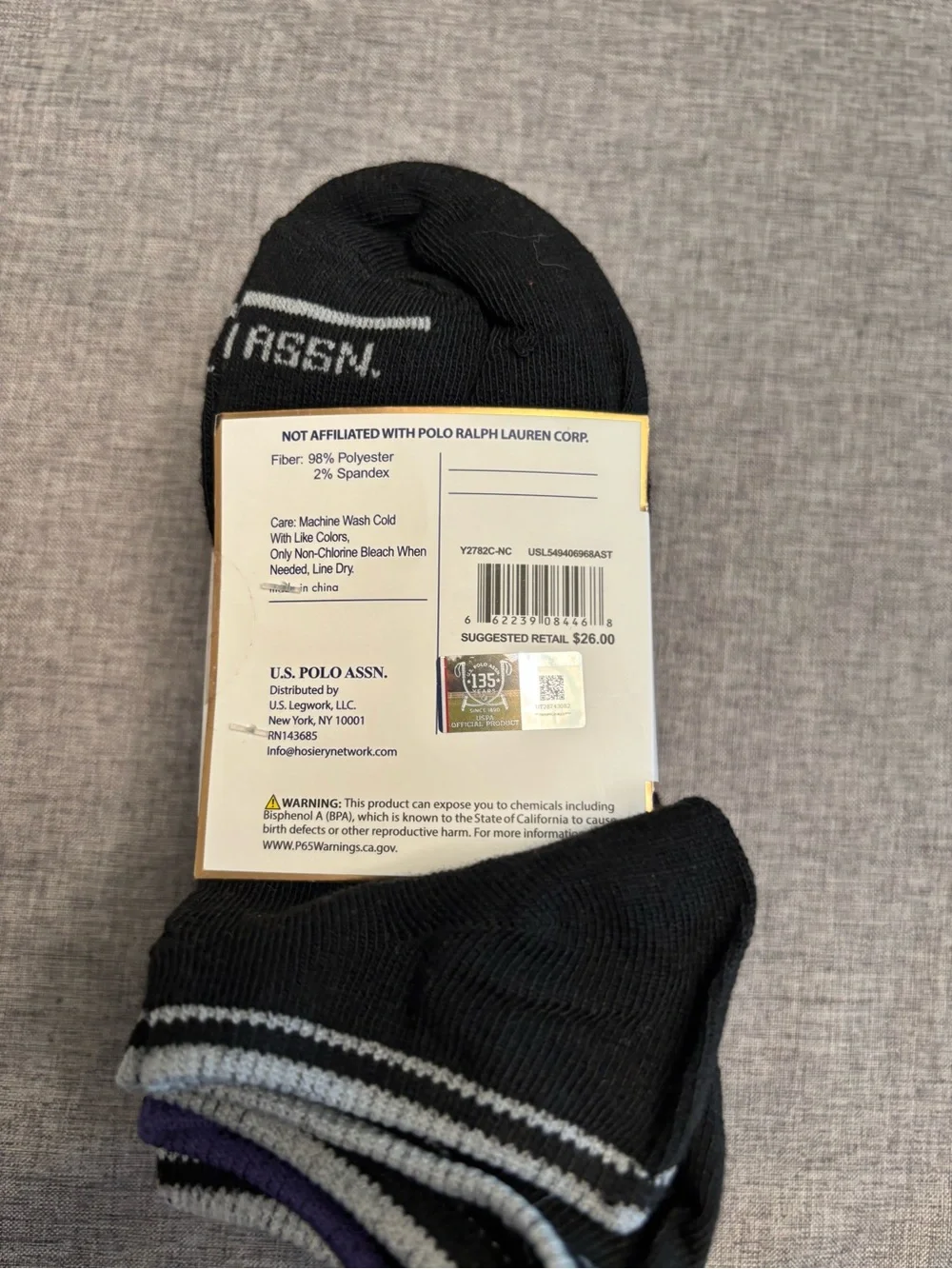 U.S. Polo Assn. Low Cut Socks - Black with Pink, Teal, Red Accents Size 4-10